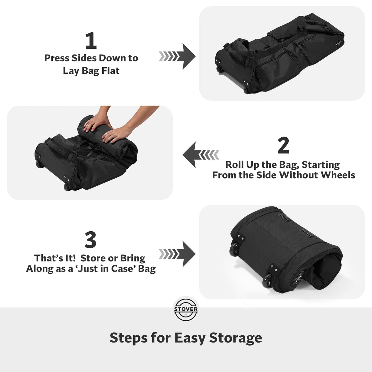 STOVER 100L Rolling Duffel Bag with Wheels & Backpack Straps, Black