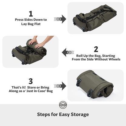 STOVER 100L Rolling Duffel Bag with Wheels & Backpack Straps, Green