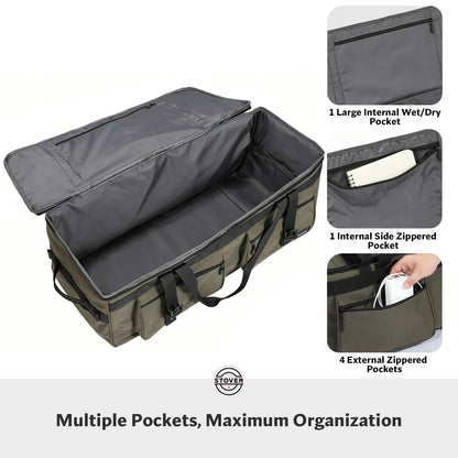 STOVER 100L Rolling Duffel Bag with Wheels & Backpack Straps, Green