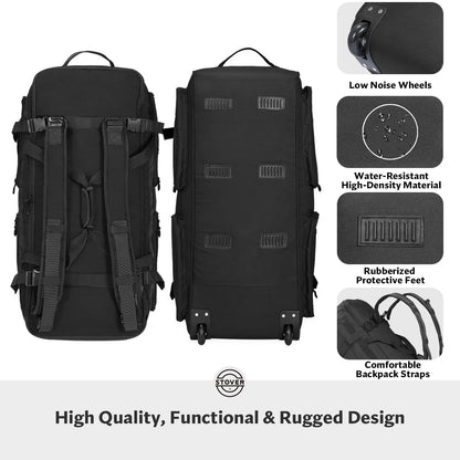 STOVER 100L Rolling Duffel Bag with Wheels & Backpack Straps, Black
