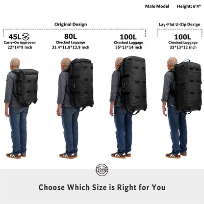 STOVER 100L Rolling Duffel Bag with Wheels & Backpack Straps, Black