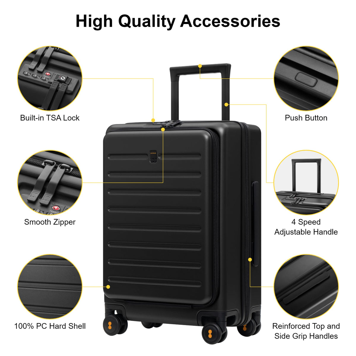 LEVEL8 20-Inch Carry-On Hardside Suitcase 38L – Black