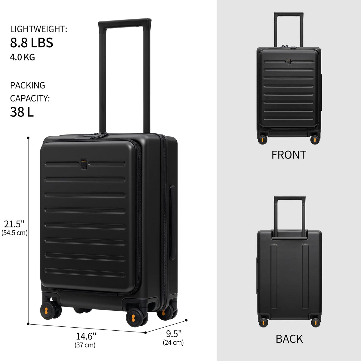 LEVEL8 20-Inch Carry-On Hardside Suitcase 38L – Black