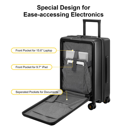 LEVEL8 20-Inch Carry-On Hardside Suitcase 38L – Black