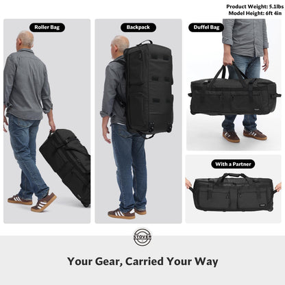 STOVER 100L Rolling Duffel Bag with Wheels & Backpack Straps, Black