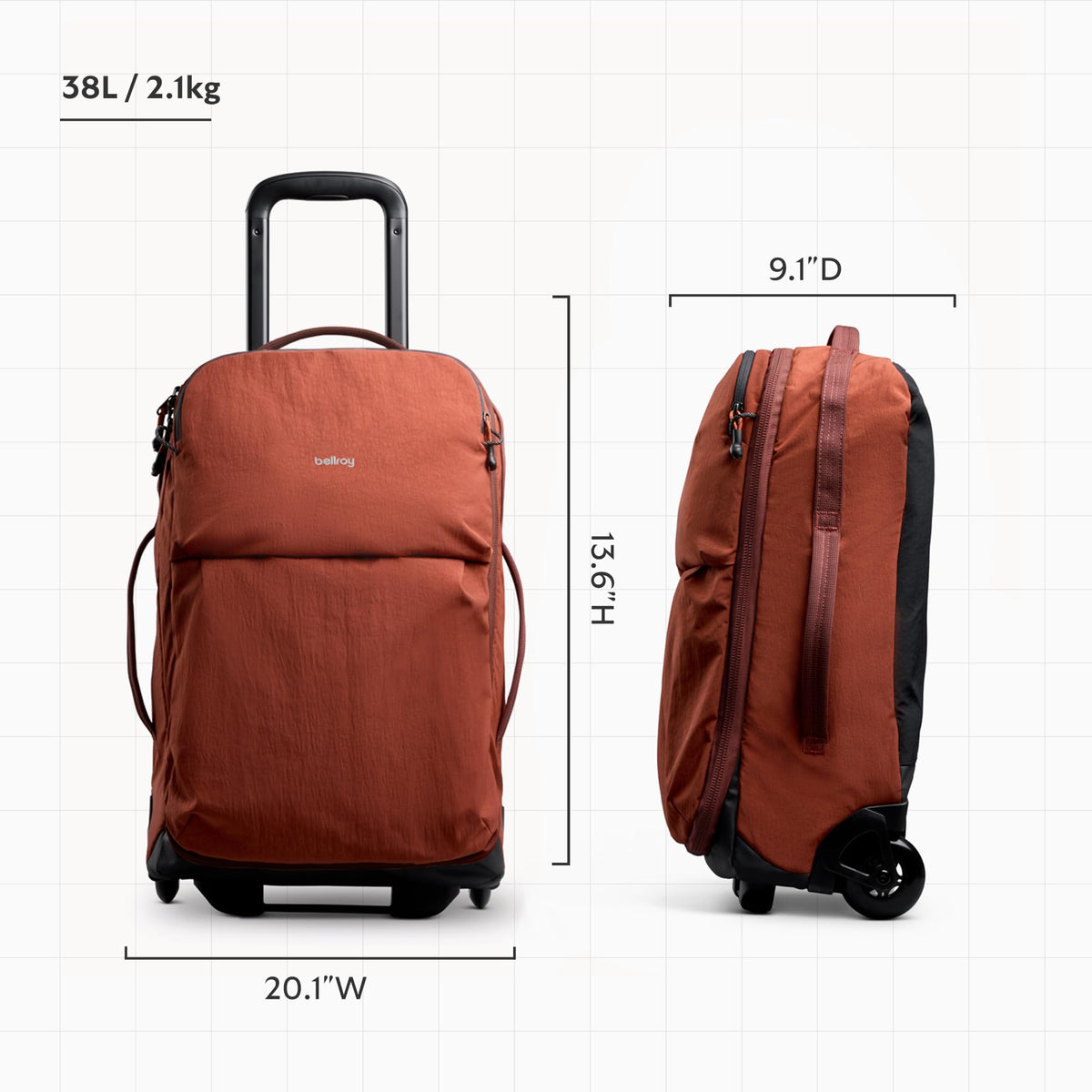 Bellroy Lite Carry-On 38L – Lightweight Travel Luggage, Clay
