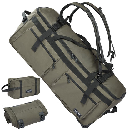 STOVER 100L Rolling Duffel Bag with Wheels & Backpack Straps, Green